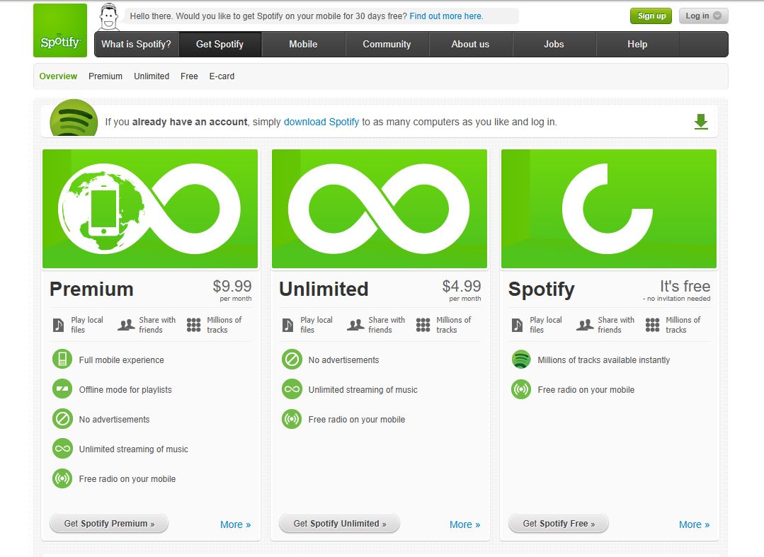 Spotify Premium pricing on November 8, 2012