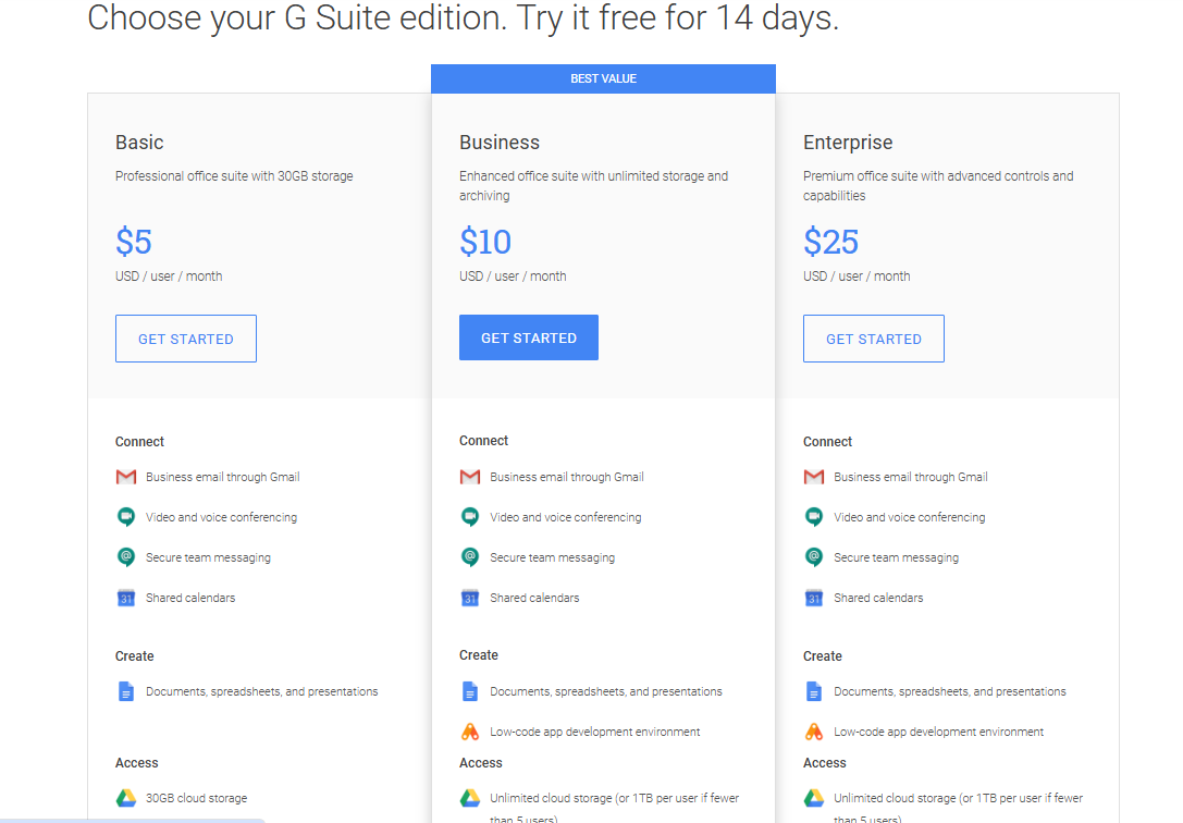 Google Workspace pricing on January 2, 2019