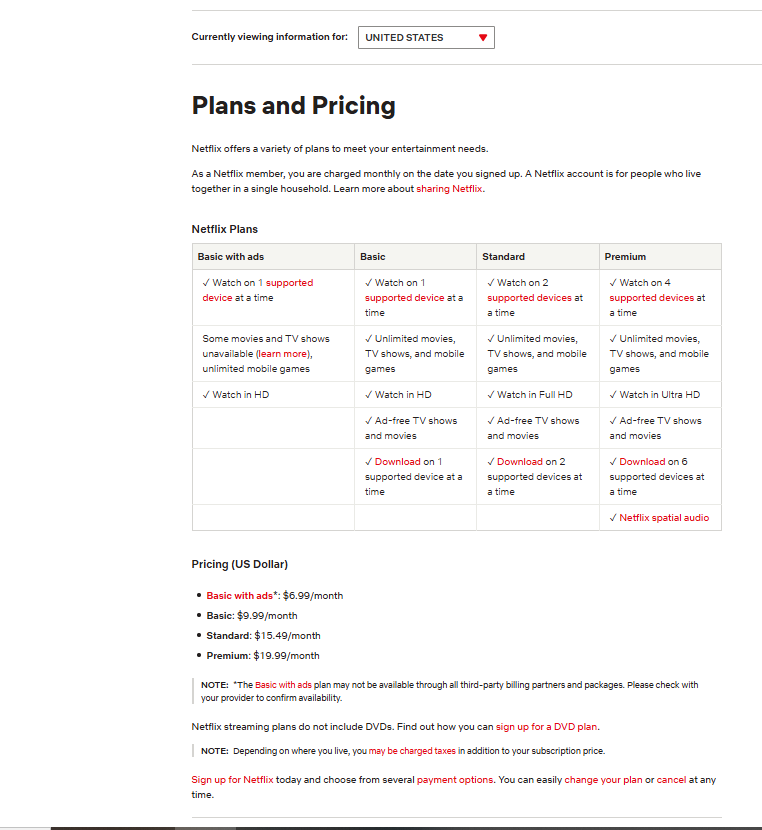 Netflix pricing on February 4, 2023