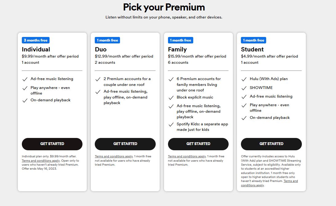 Spotify Premium pricing on April 13, 2023