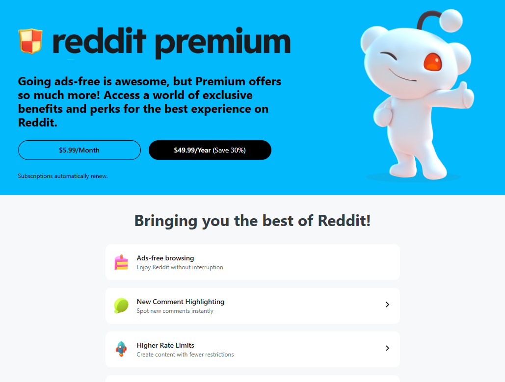 Reddit Premium pricing on February 4, 2025