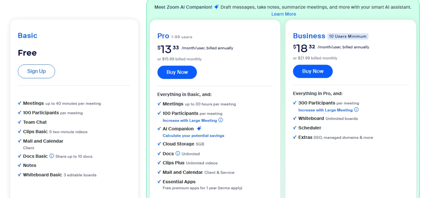 Zoom pricing on February 13, 2025
