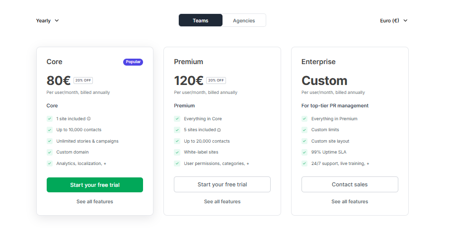 Prezly pricing on April 25, 2025