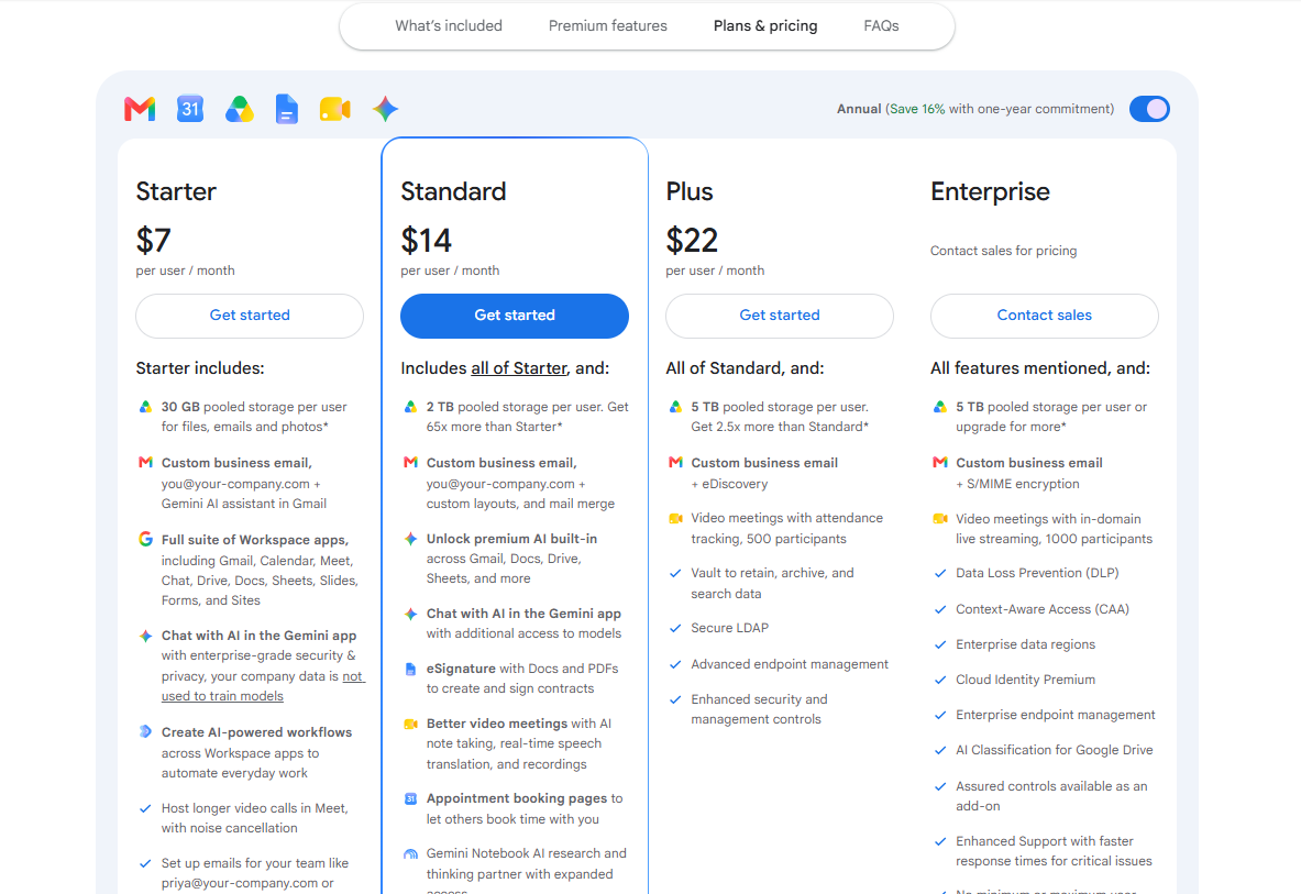Google Workspace pricing on May 22, 2025