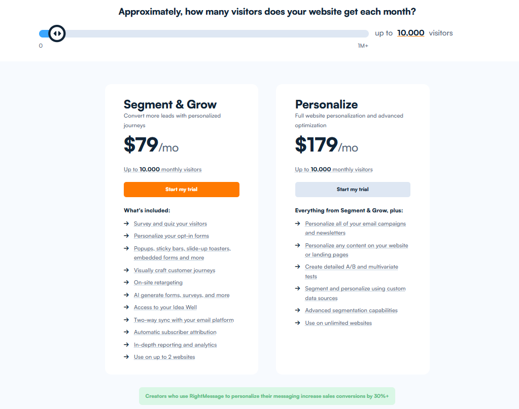 RightMessage pricing on June 18, 2025