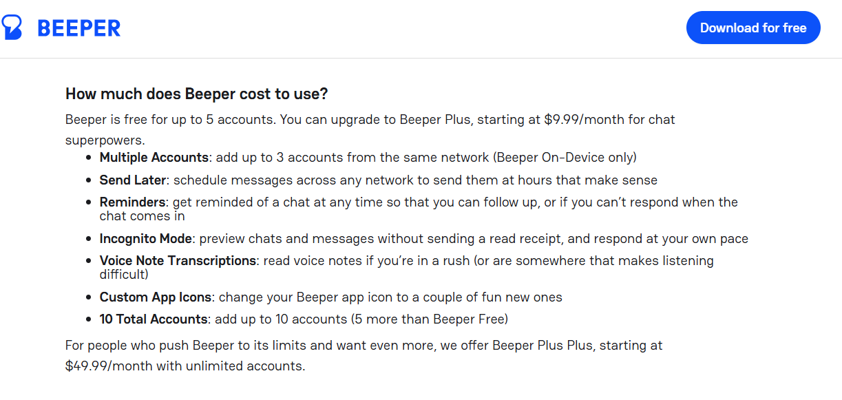 Beeper pricing on July 9, 2025