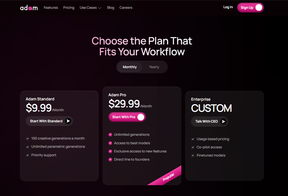 Adam AI CAD pricing on August 21, 2025