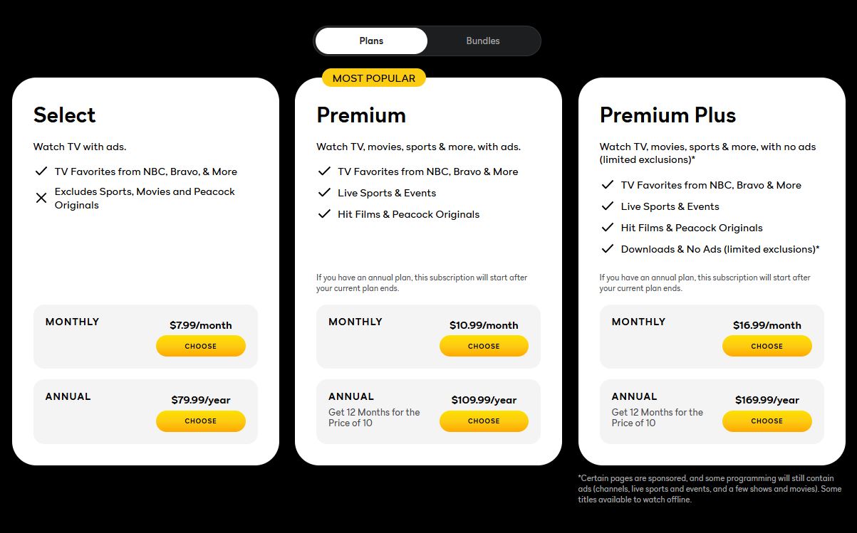 Peacock pricing on August 30, 2025