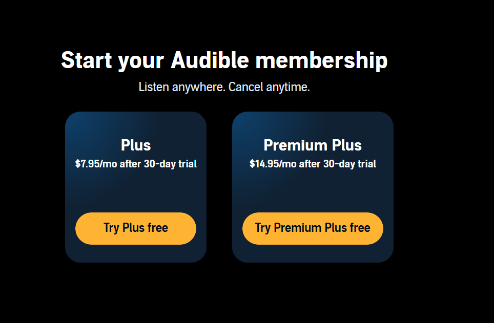 Audible Membership pricing on November 5, 2025