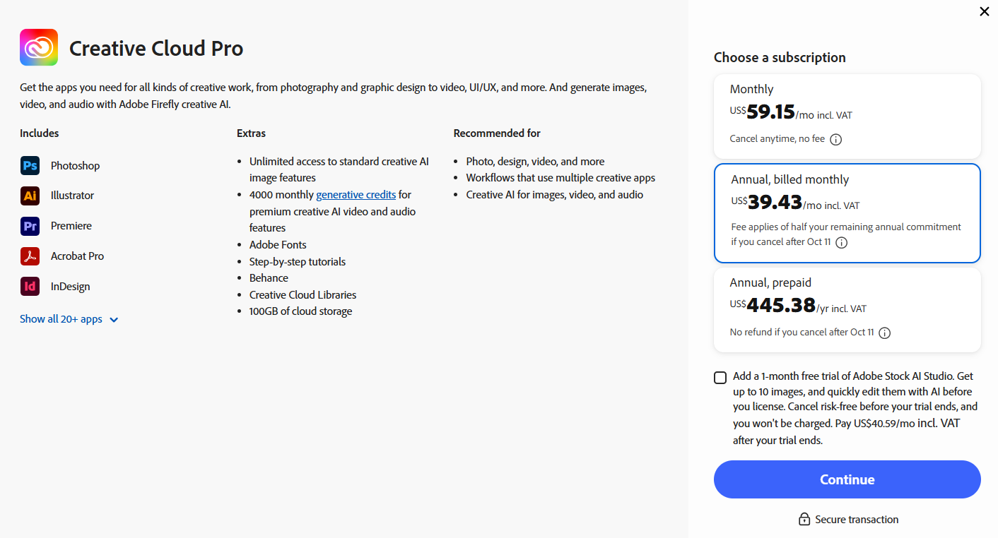 Adobe Creative Cloud pricing on January 7, 2026
