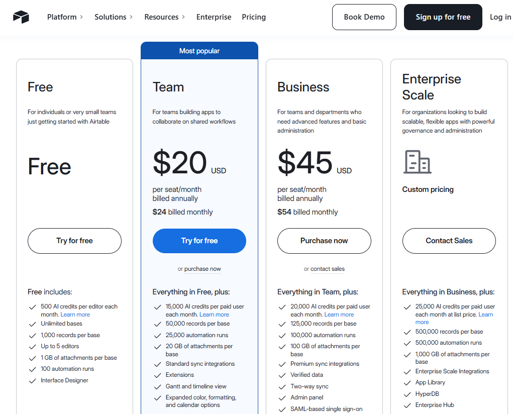 Airtable pricing on January 28, 2026