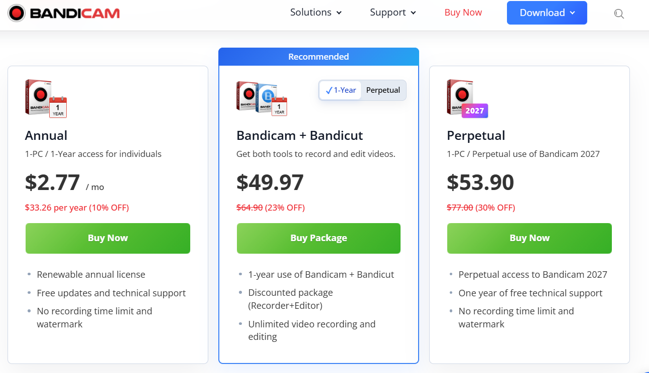Bandicam pricing on January 29, 2026