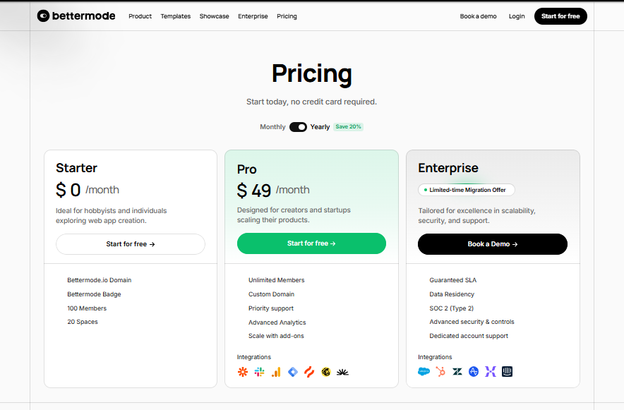 Bettermode pricing on January 22, 2026