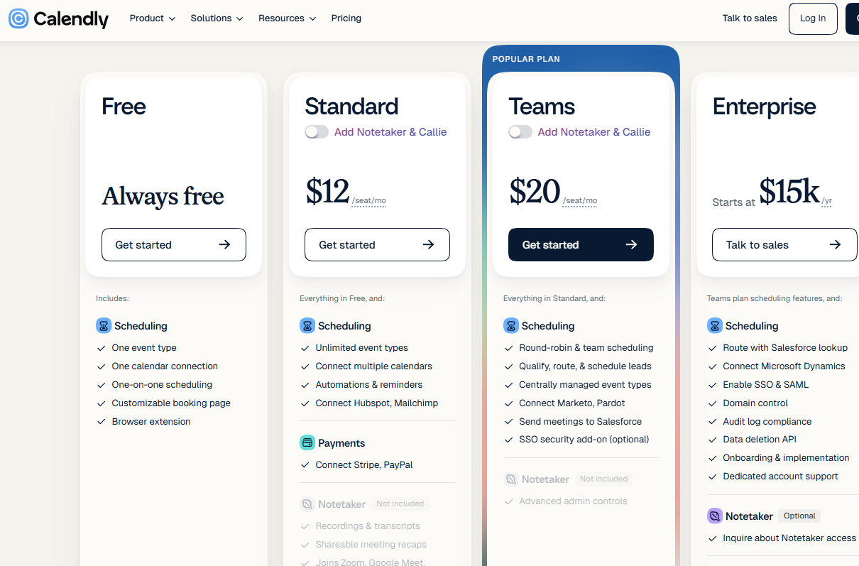 Calendly pricing on January 25, 2026