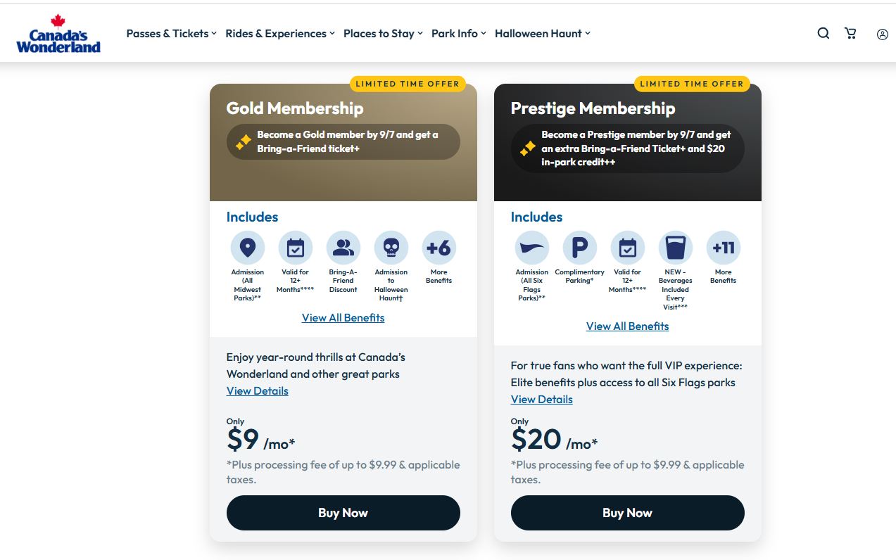 Canadas Wonderland Membership pricing on January 22, 2026