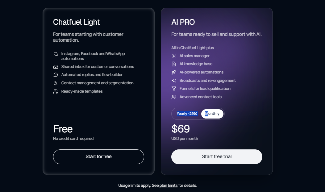 Chatfuel pricing on January 30, 2026