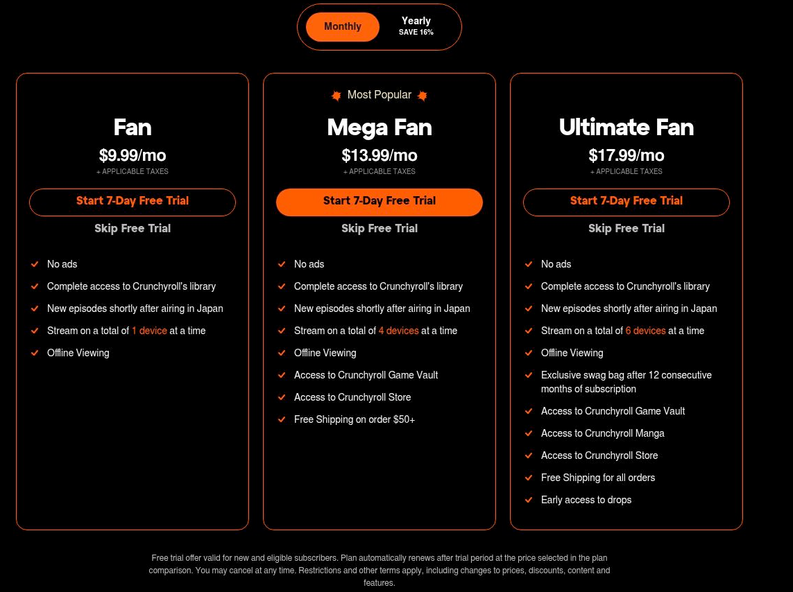 Crunchyroll pricing on January 3, 2026