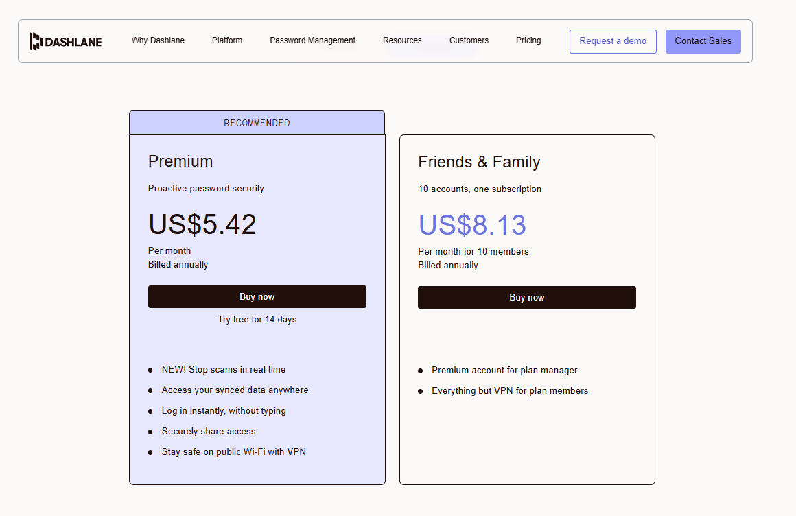 Dashlane pricing on January 29, 2026
