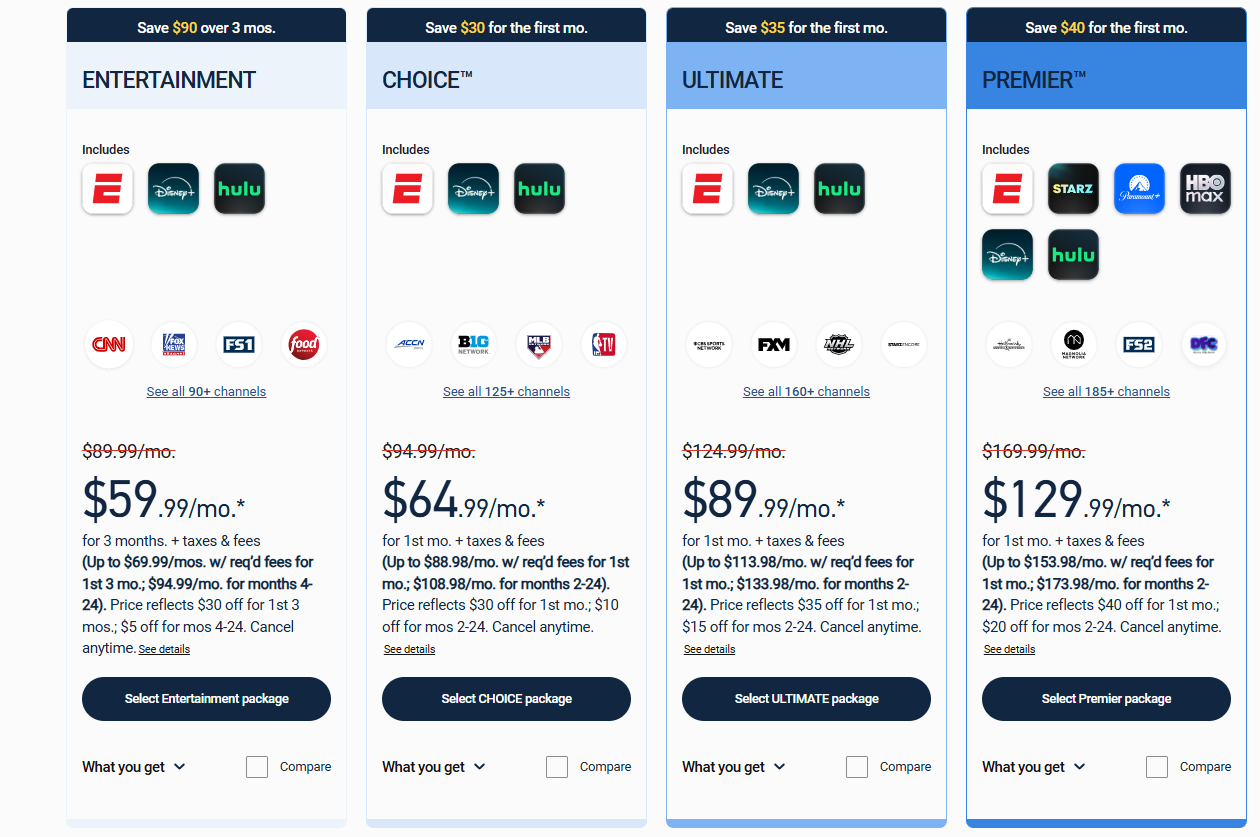 DIRECTV Subscription pricing on January 8, 2026