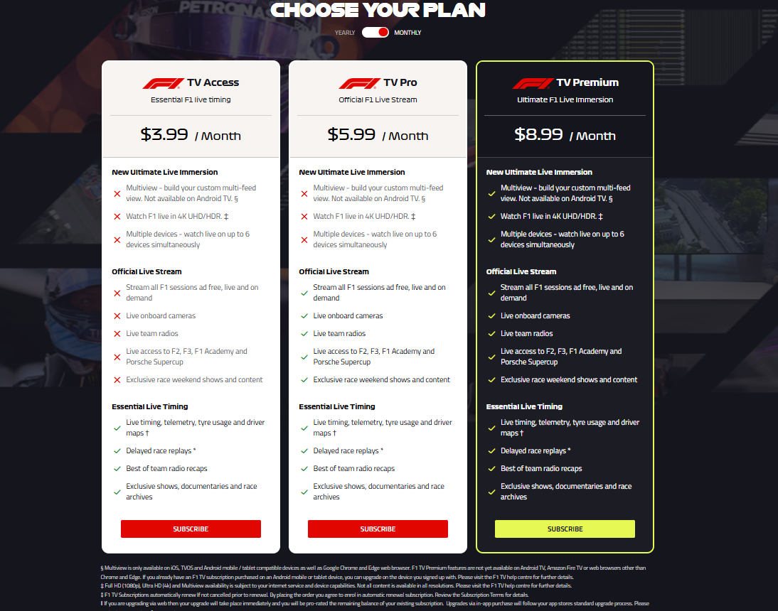 F1 TV Subscription pricing on January 22, 2026