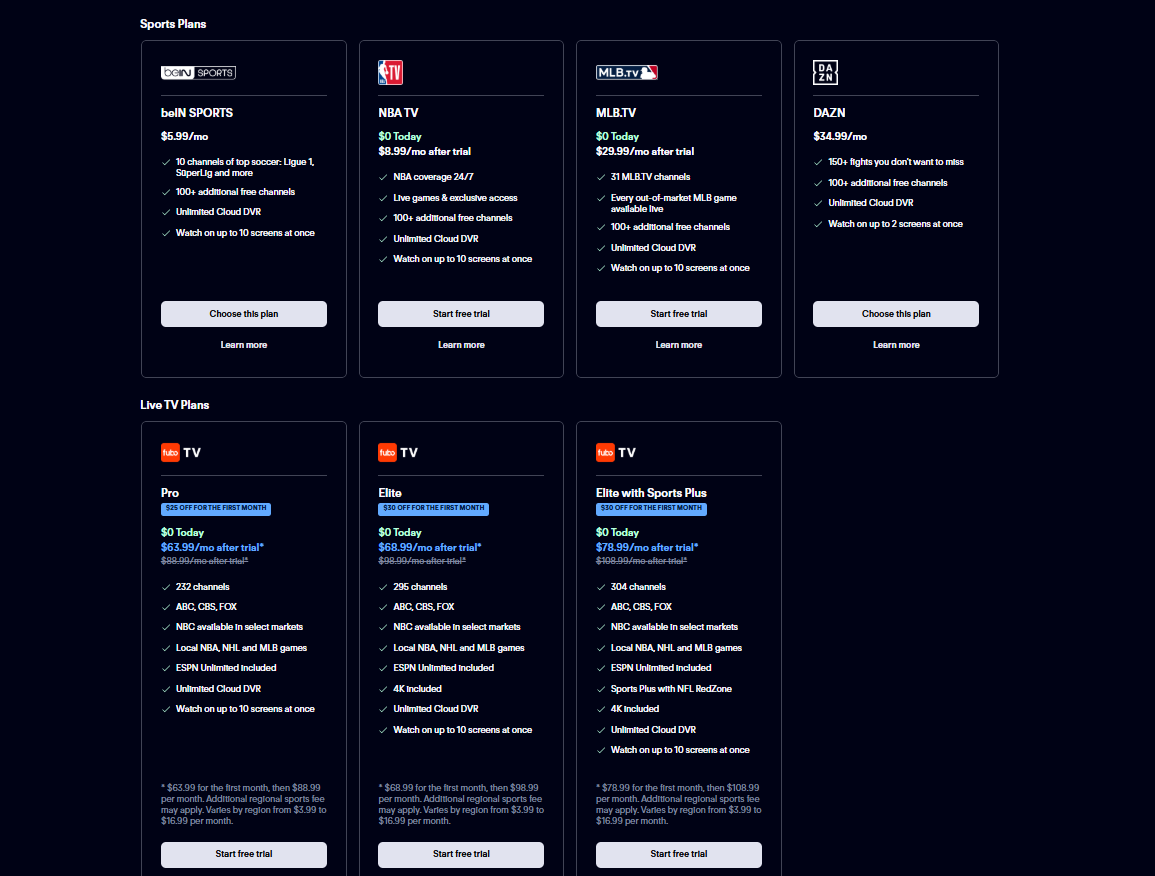 FuboTV Subscription pricing on January 28, 2026
