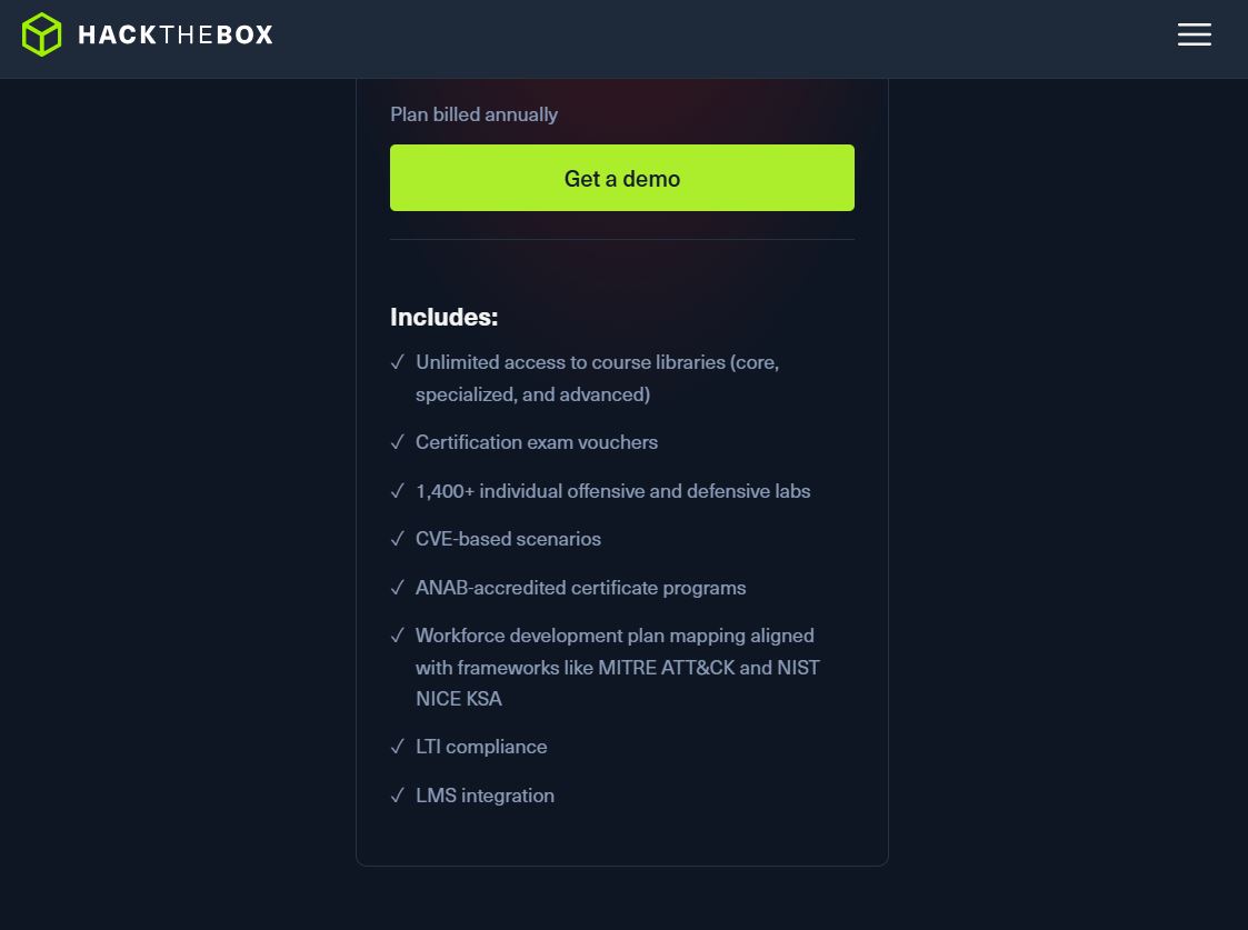 Hack The Box pricing on January 8, 2026