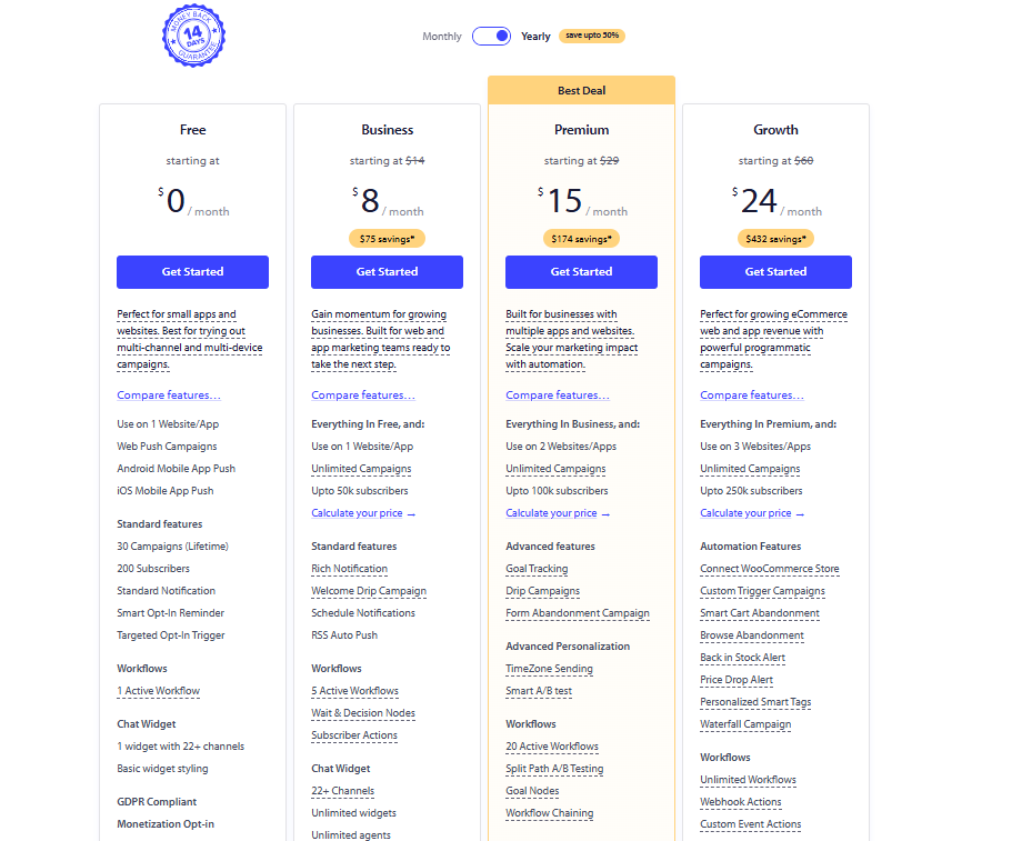 PushEngage pricing on January 7, 2026