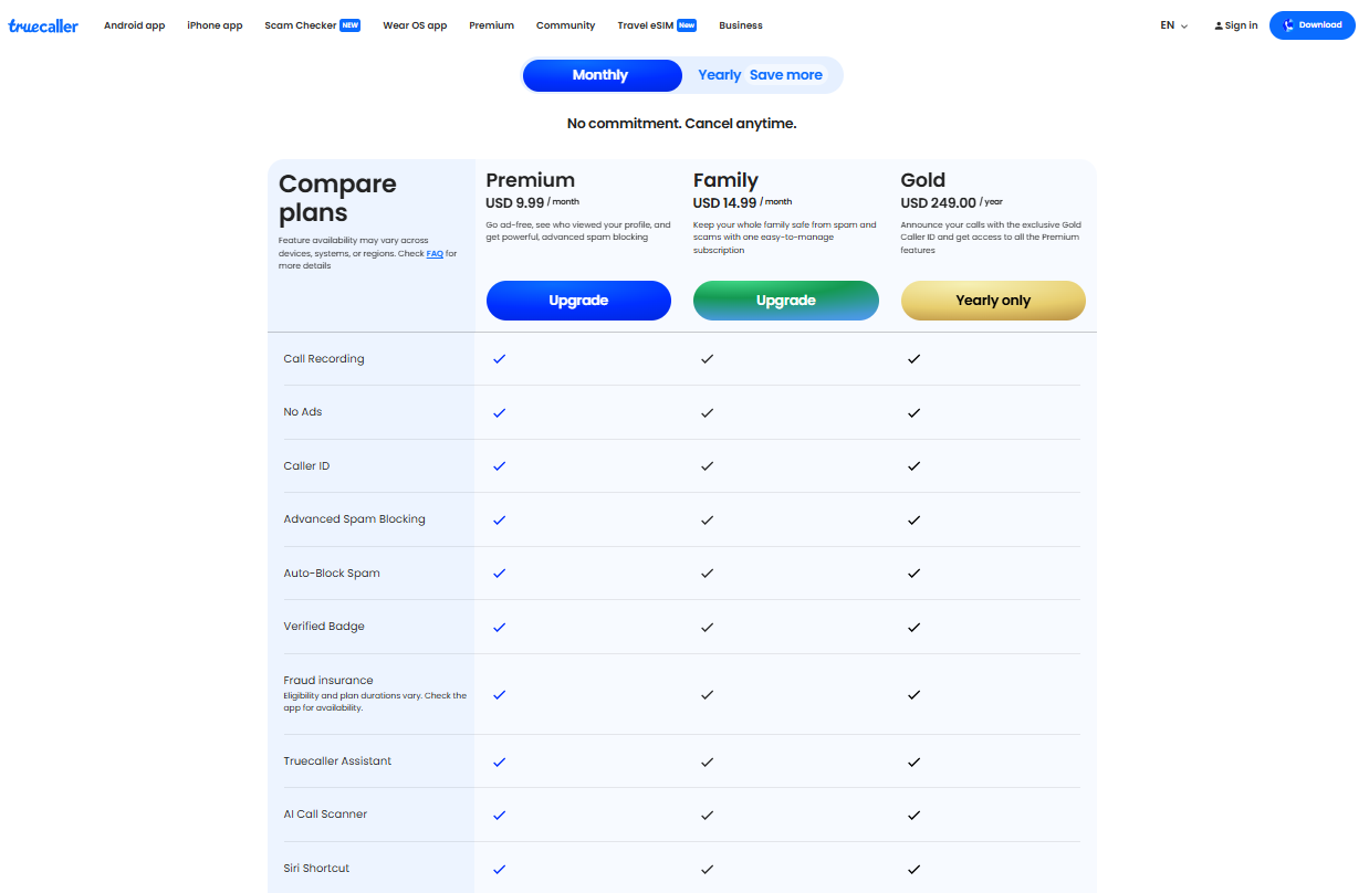 Truecaller Premium pricing on January 14, 2026