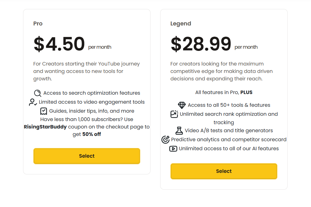 TubeBuddy pricing on January 25, 2026