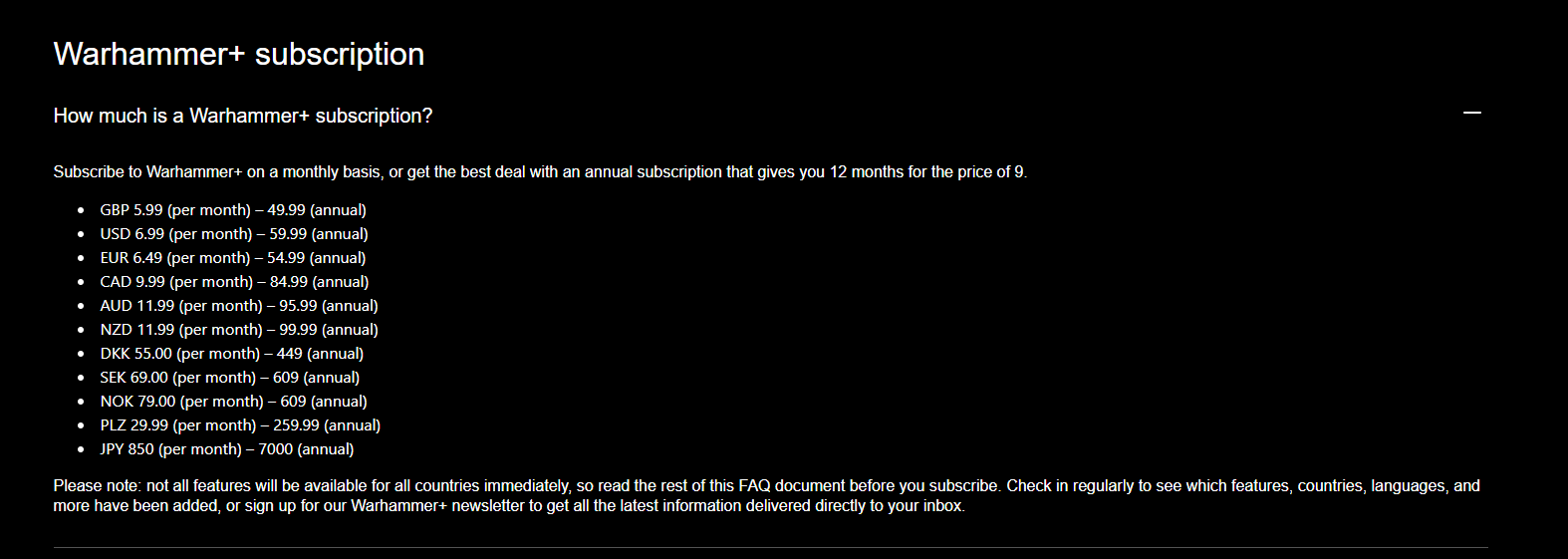 Warhammer Plus subscription pricing on January 14, 2026