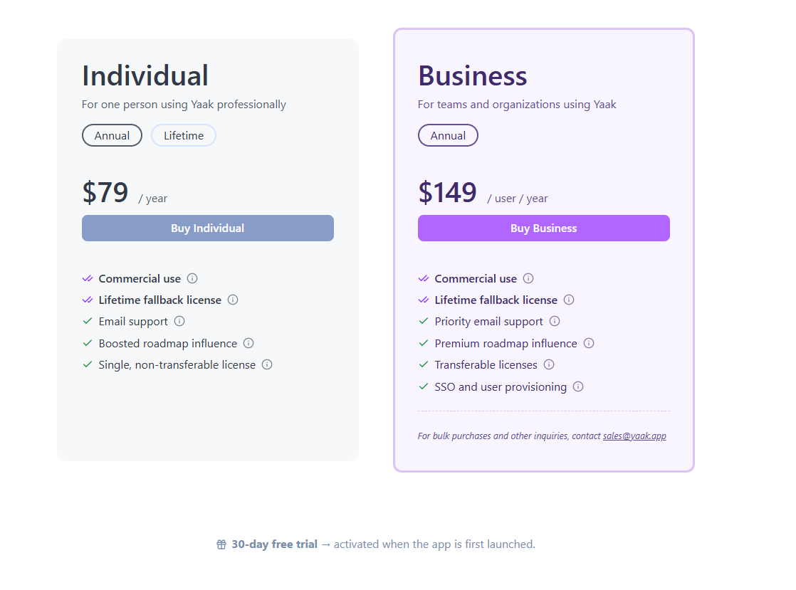Yaak pricing on February 24, 2026