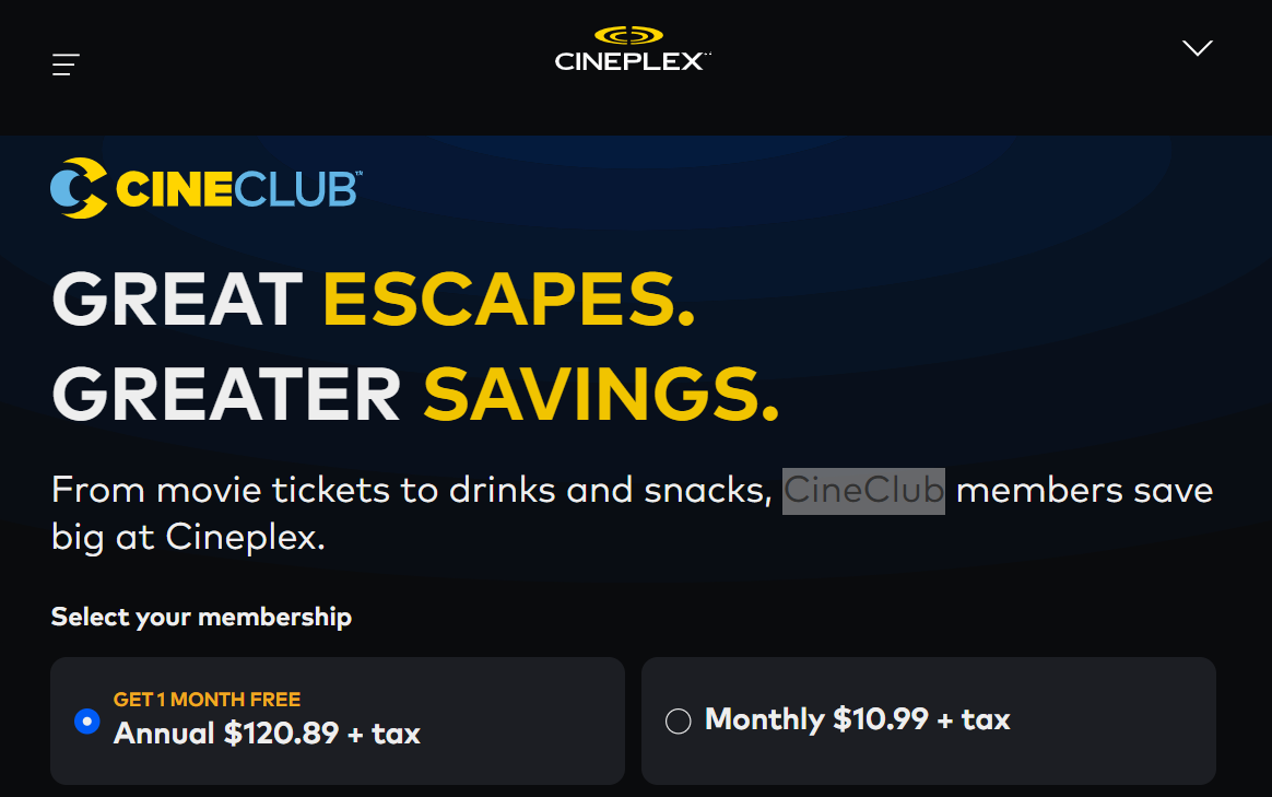 CineClub pricing on March 11, 2026