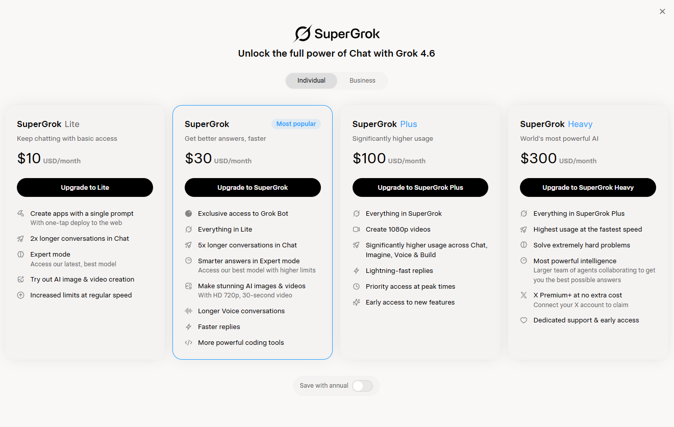 Grok AI pricing on March 18, 2026
