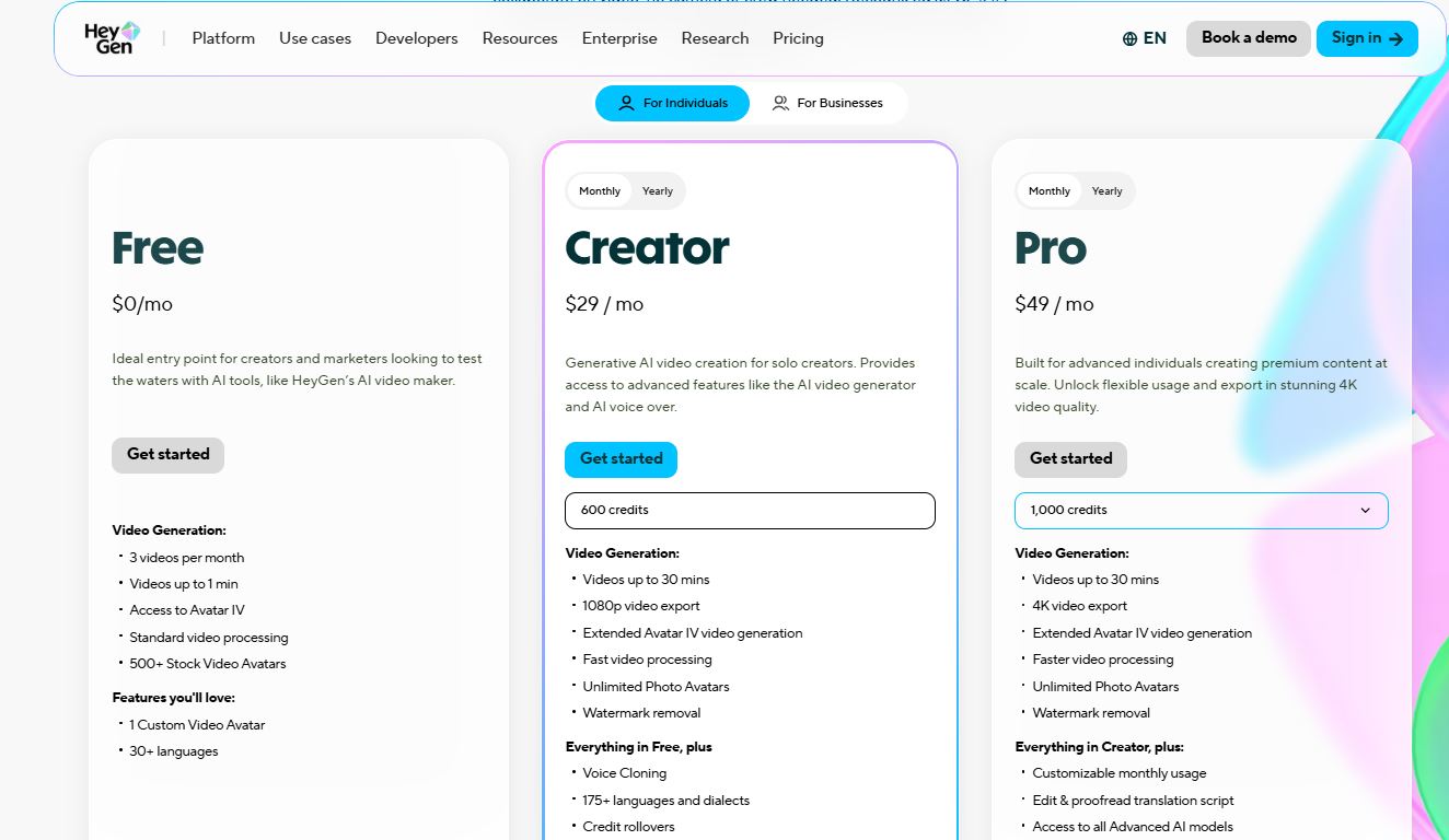 HeyGen pricing on March 20, 2026