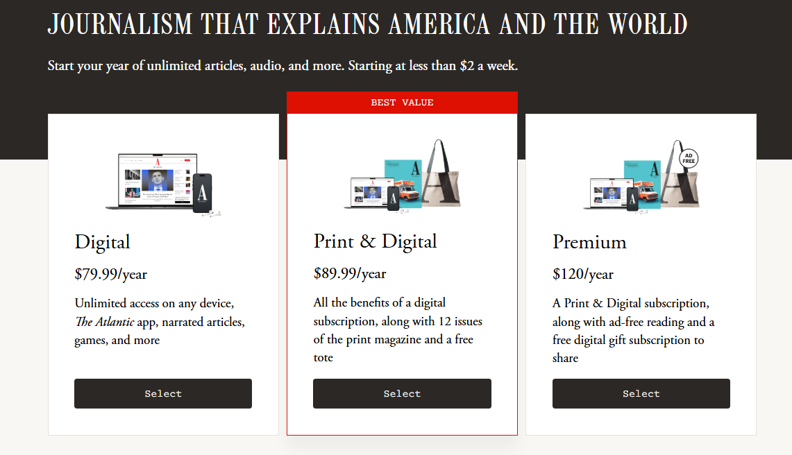 The Atlantic Subscription pricing on March 26, 2026
