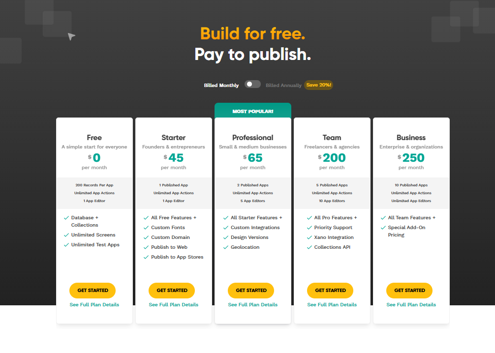 Adalo pricing on April 8, 2026