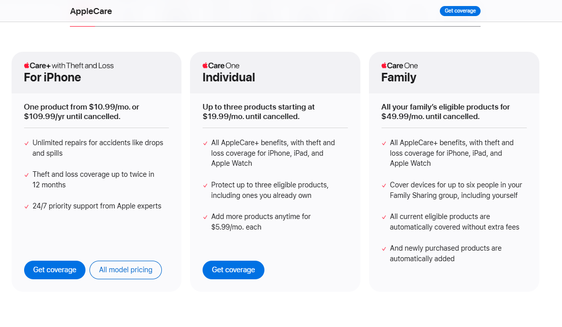 AppleCare Plus Subscription pricing on April 8, 2026