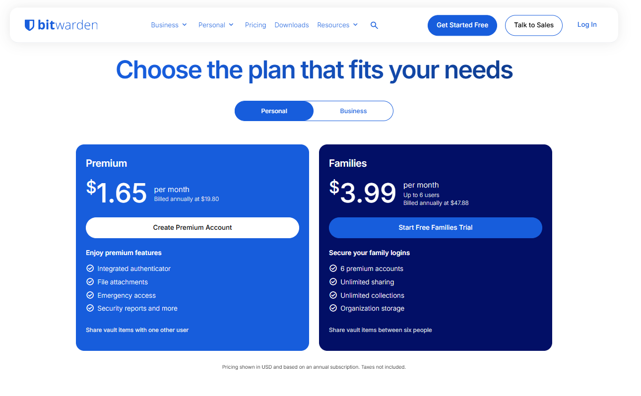 Bitwarden pricing on April 22, 2026