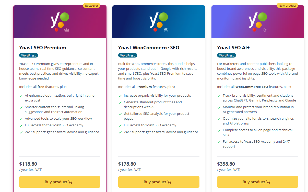Yoast SEO Premium pricing on April 3, 2026