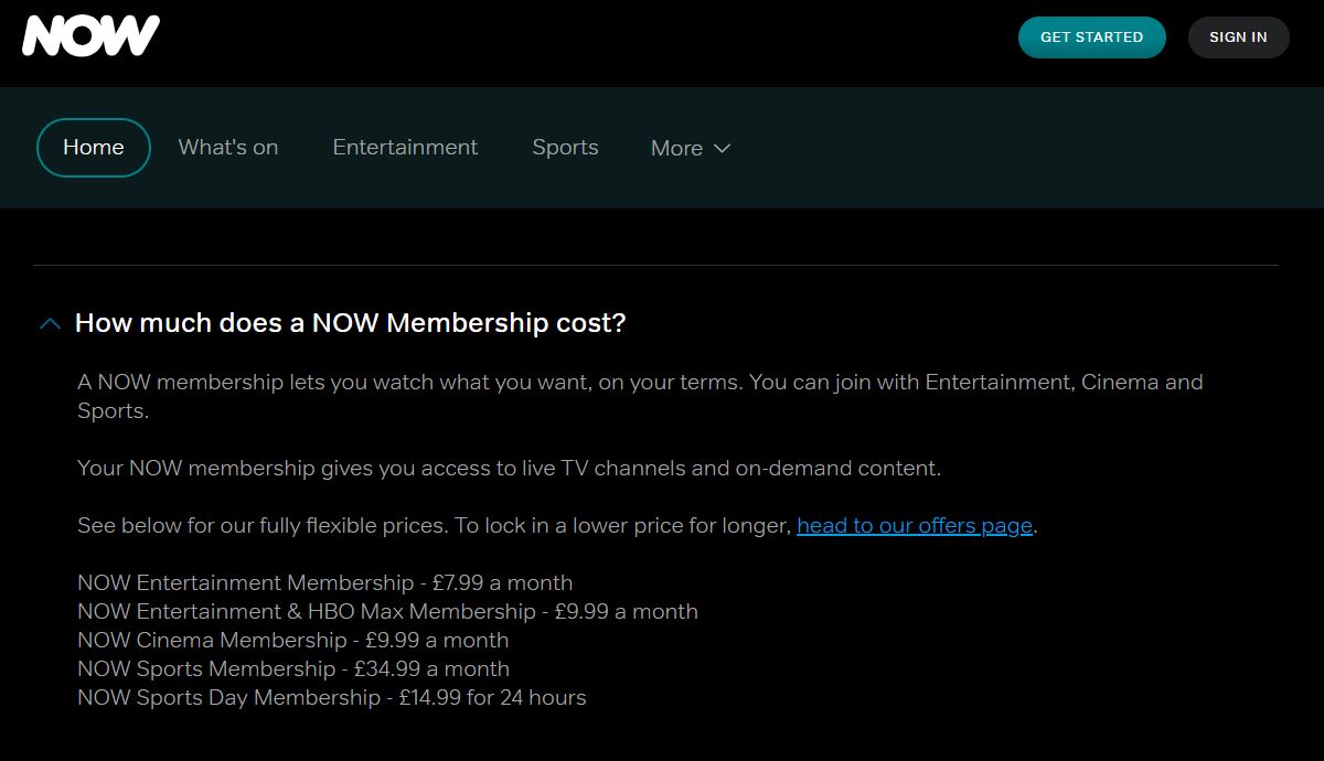 NOW TV Membership pricing on May 5, 2026