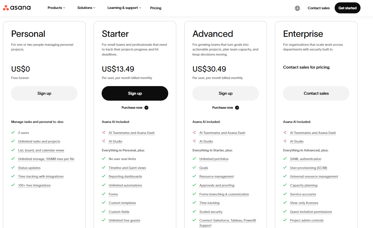 Asana pricing on June 21, 2026