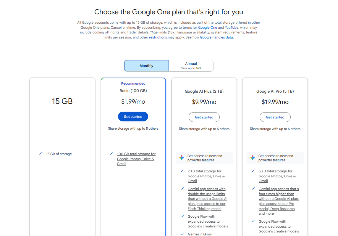 Google One pricing on June 10, 2026