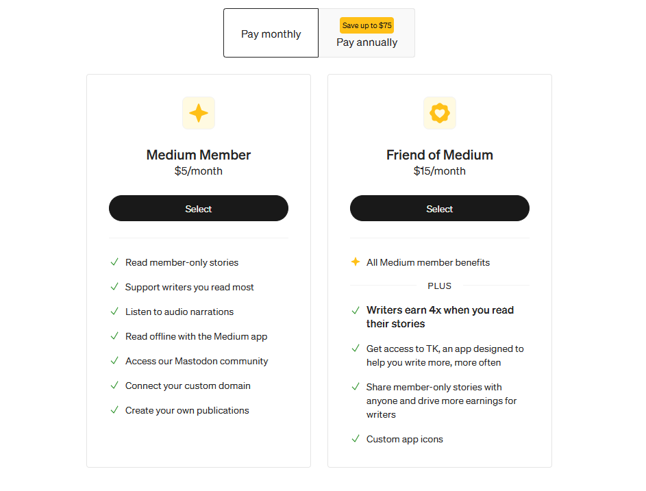 Medium Membership pricing on June 10, 2026