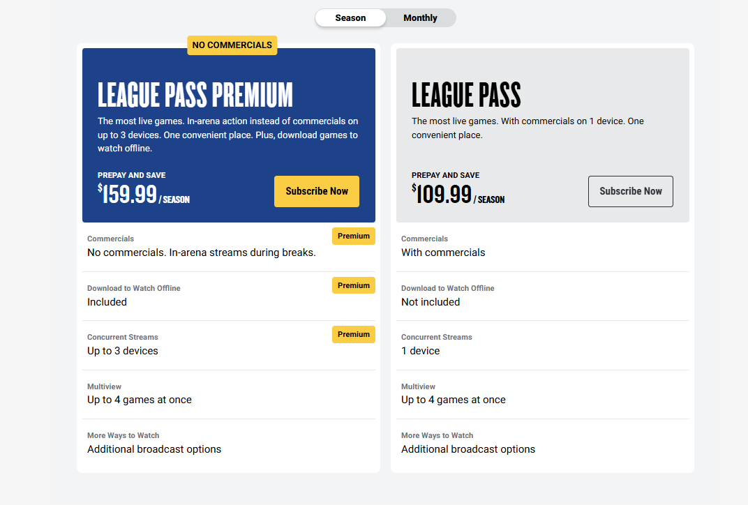 NBA League Pass pricing on June 4, 2026