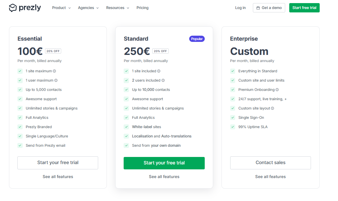 Prezly pricing on June 10, 2026