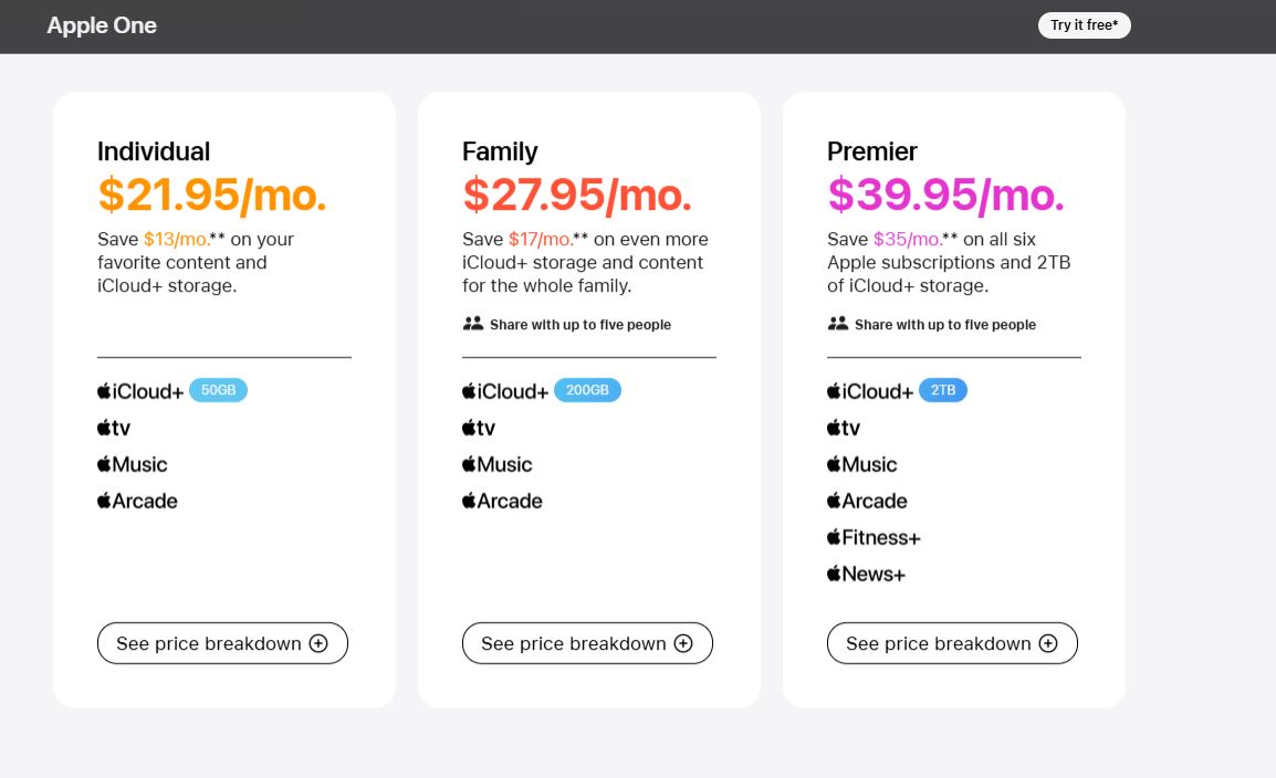 Apple One pricing on July 24, 2026