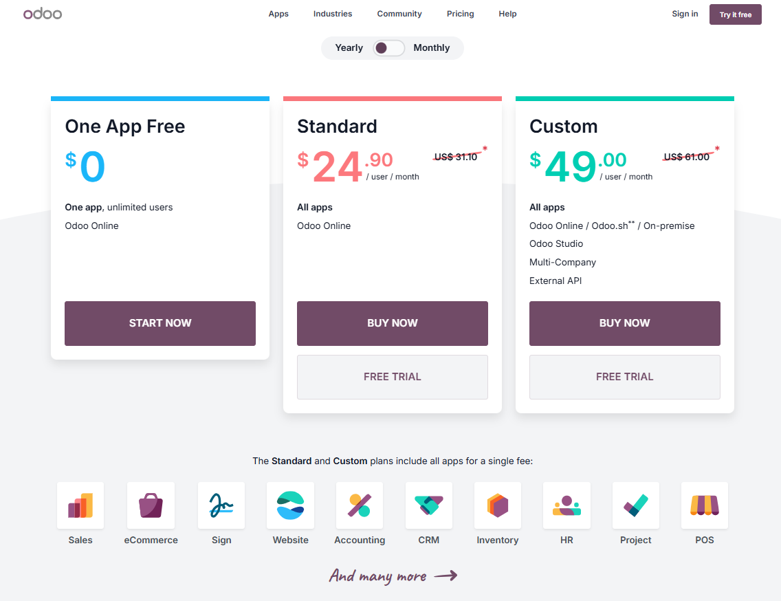Odoo pricing on July 29, 2026