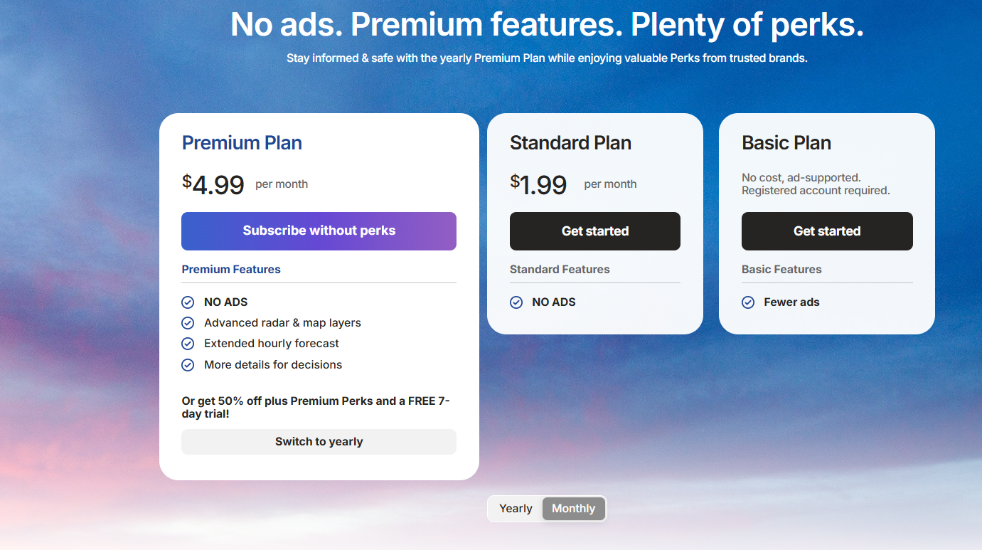 Weather Premium pricing on July 16, 2026
