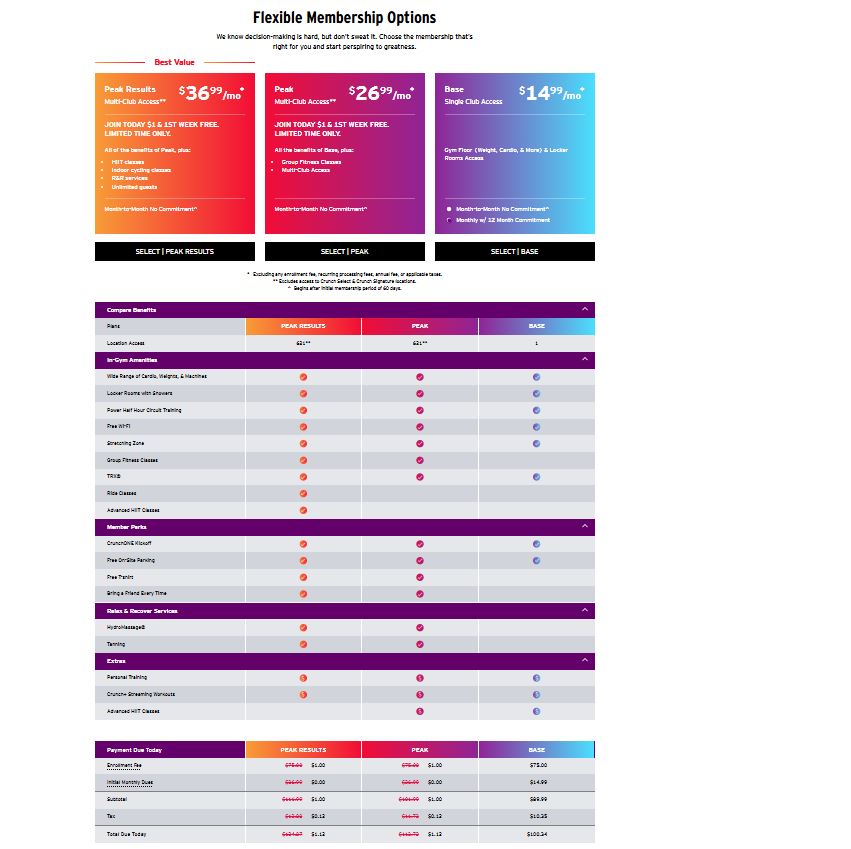 Crunch Fitness Membership pricing on August 13, 2026