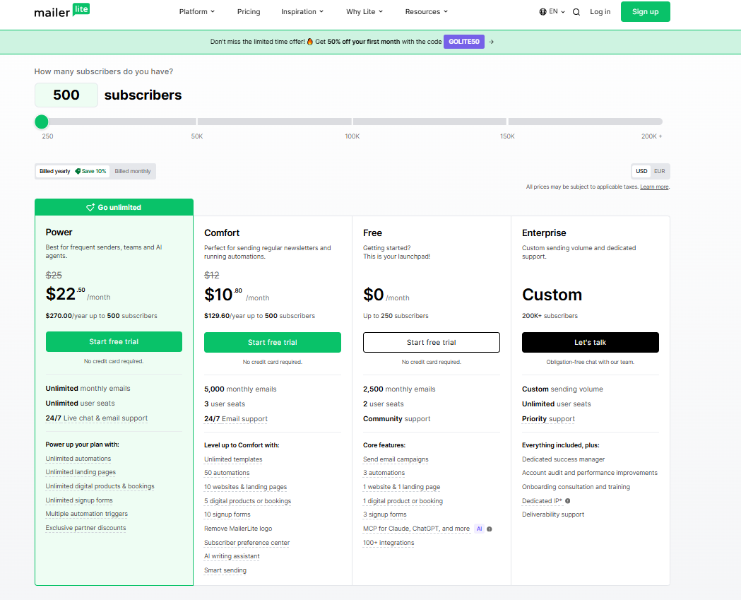 MailerLite pricing on August 13, 2026